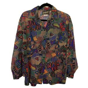 Vintage Jennifer K Abstract Floral All Over Print Button Down Shirt